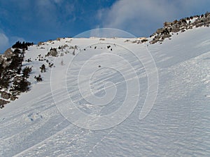 Beautiful winter lanscape skitouring in the alps