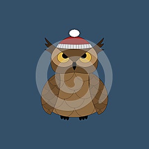 Beautiful winter owl. Vector New Year icon