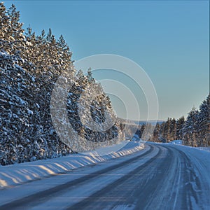 Beautiful winter road in Norrbotten