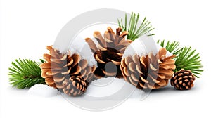 Pinecones with snow on a white isolated background photo