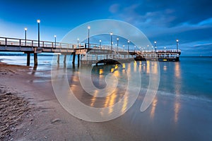 Beautiful winter scenery on the beach in Brzezno at dusk, Gdansk.  Poland