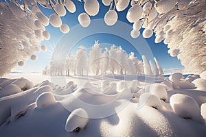 Beautiful winter scenery with bright white snow and sunlight