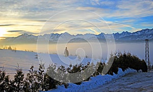 Beautiful winter scenery in Bukowina Tatrzanska