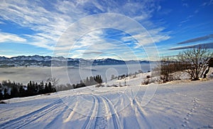 Beautiful winter scenery in Bukowina Tatrzanska