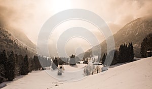 Beautiful winter scenery in the german alps at Oberstdorf, Allgaeu, Bavaria, Germany