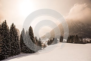 Beautiful winter scenery in the german alps at Oberstdorf, Allgaeu, Bavaria, Germany