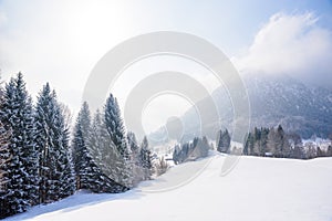 Beautiful winter scenery in the german alps at Oberstdorf, Allgaeu, Bavaria, Germany