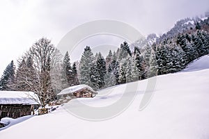 Beautiful winter scenery in the german alps at Oberstdorf, Allgaeu, Bavaria, Germany