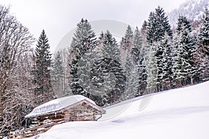 Beautiful winter scenery in the german alps at Oberstdorf, Allgaeu, Bavaria, Germany