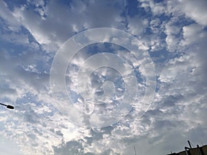 Beautiful Winter Sky of Kuwait Covered in Cotton Clouds .