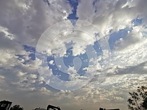 Beautiful Winter Sky of Kuwait Covered in Cotton Clouds .