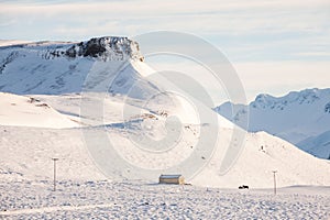 Beautiful winter snow landscape of Snaefellsnesvegur