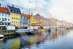 Beautiful winter view of the popular Nyhavn area at Copenhagen