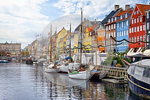 Beautiful winter view of the popular Nyhavn area at Copenhagen