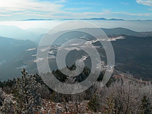 Beautiful winter view from the top of the mountain Bobija on the landscape of Western Serbia