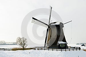 Beautiful winter windmill landscape