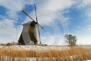 Beautiful winter windmill landscape