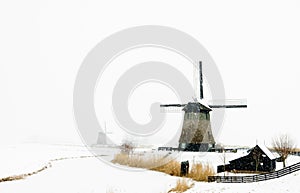 Beautiful winter windmill landscape