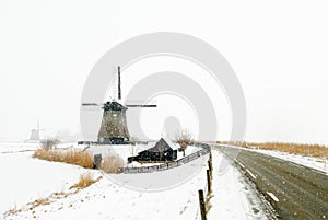 Beautiful winter windmill landscape