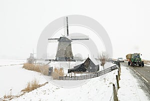 Beautiful winter windmill landscape