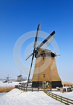 Beautiful winter windmill landscape