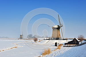 Beautiful winter windmill landscape