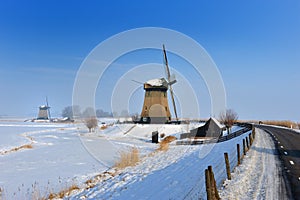 Beautiful winter windmill landscape