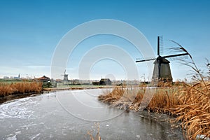 Beautiful winter windmill landscape