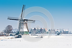 Beautiful winter windmill landscape