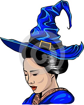 beautiful witch in a classic hat and coloured hair vector illustration design