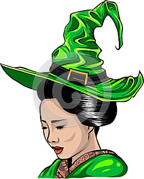 beautiful witch in a classic hat and coloured hair vector illustration design