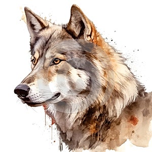 Beautiful wolf watercolor paint illustration on white background