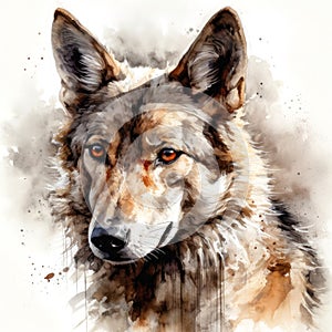 Beautiful wolf watercolor paint illustration on white background