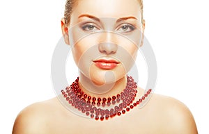 Beautiful woman with accessorize on neck photo