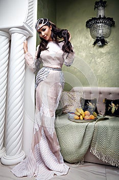 Beautiful woman arabic fruit dress silk fashion harem