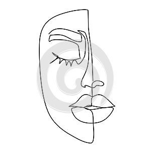 Beautiful woman, attractive young woman face, one line continuous female beauty concept image