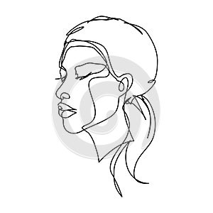 Beautiful woman, attractive young woman face, one line continuous female beauty concept image