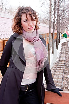 Beautiful woman on a background a railway