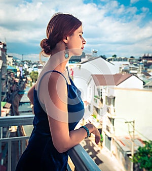 Beautiful woman on a balcony, Dalat