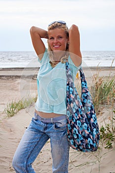 Beautiful woman on beach casual clothes