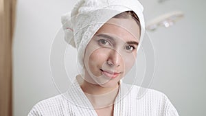 Beautiful woman in a beauty clinic is standing smiling