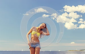 Beautiful woman in bikini posing