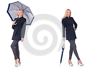 The beautiful woman in black coat with an umbrella