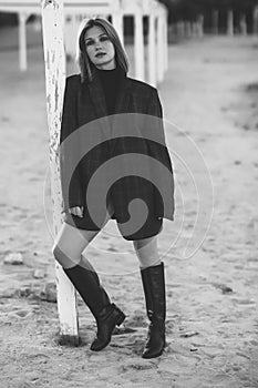 Beautiful woman. Black and white photo of a fashionable woman.