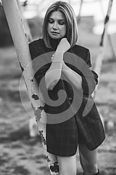 Beautiful woman. Black and white photo of a fashionable woman.