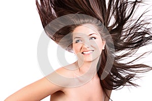 Beautiful woman with blowing hair