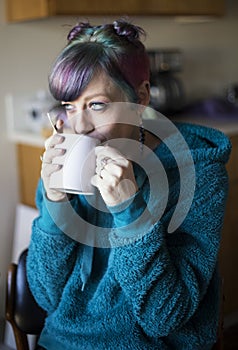 Beautiful Woman with Blue Eyes and Colorful Hair