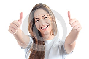 Beautiful woman with both thumbs up