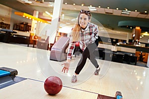 Beautiful woman bowling