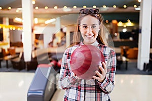 Beautiful woman bowling